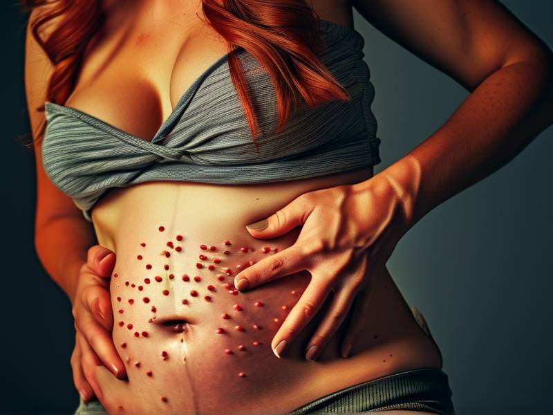 女性扒开大腿内侧小肚子痒，腹股沟大腿根内侧痒,有小红疙瘩